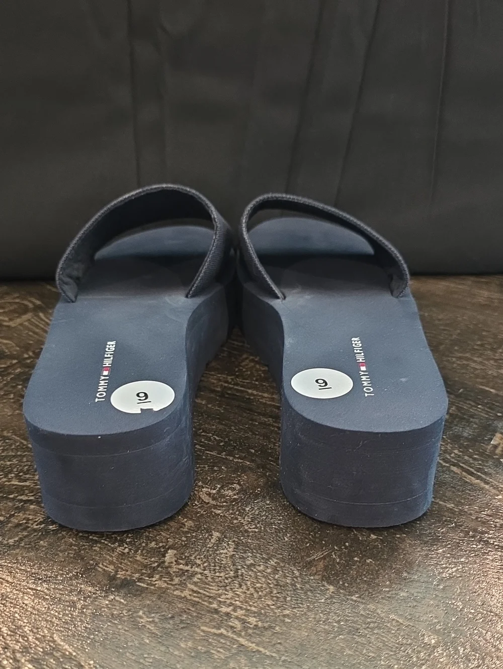 Tommy Hilfiger Navy Slide Sandals with White TH Monogram